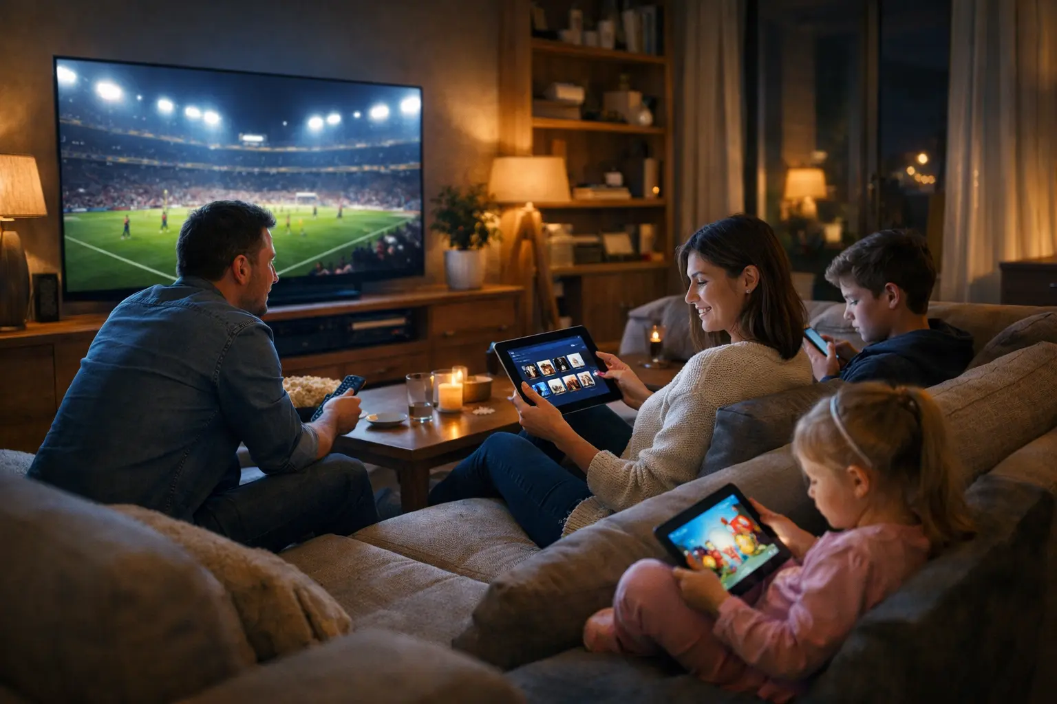 Vorteile von IPTV — Familie nutzt IPTV auf mehreren Geräten gleichzeitig